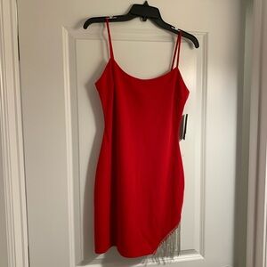 Elegant Red Dress with Fringe Detail